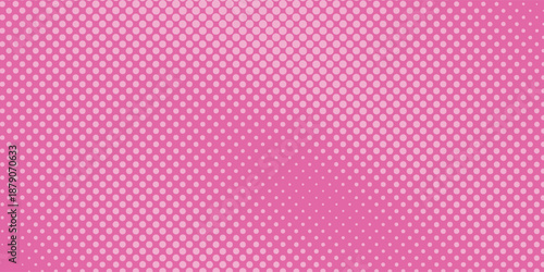 Pink rose halftone pattern. Retro comic gradient background. Pixelated dotted texture overlay. Cartoon pop art faded gradient pattern. Vector backdrop for poster, banner, advertisement
