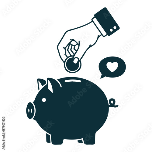Hand putting coin into piggy bank with heart
