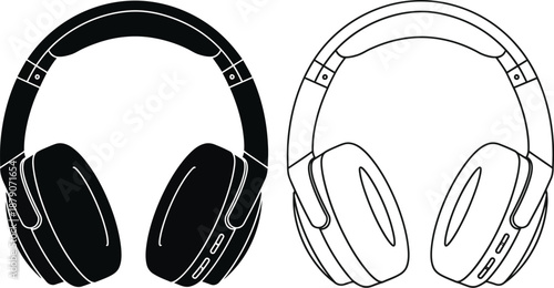 A pair of black and white headphones on a plain background
