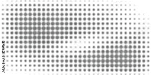 Grunge halftone gradient background. Faded grit noise texture. White and black sand wallpaper. Retro pixelated backdrop. Anime or manga style comic overlay. Vector graphic design textured template