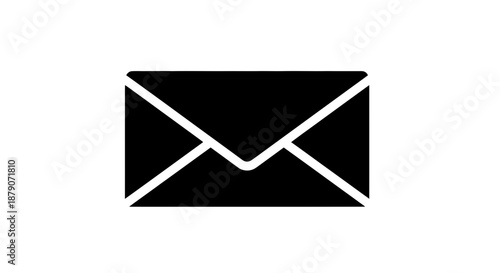 A simple black envelope icon on a white background used for communication and messaging