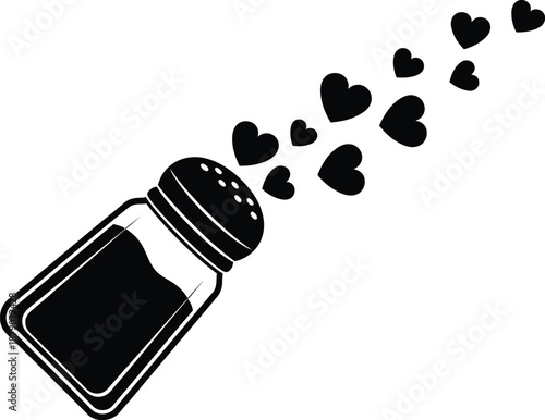 A salt shaker with hearts coming out of it, symbolizing love and affection in cooking.