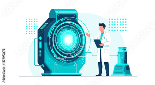 Futuristic Technology Interface with Doctor Examining Innovative Medical Device Concept