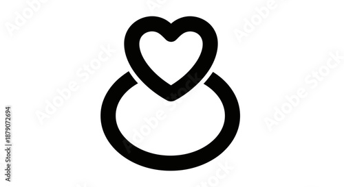 A simple black icon of a heart shaped ring on a white background