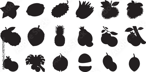 Collection of various fruit silhouettes isolated on transparent background