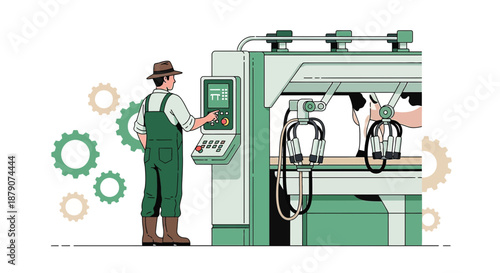 Automated dairy farming modern technology farmer operating robotic milking machine innovation