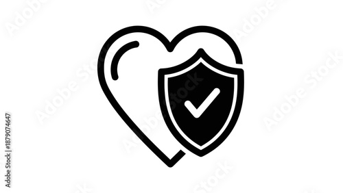 Heart with protection shield and check mark icon.