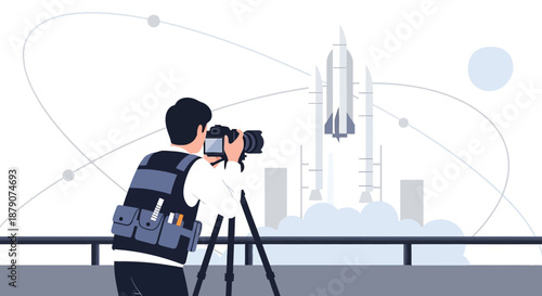 Cartoon space launch photography capturing cosmic exploration moment with creative composition