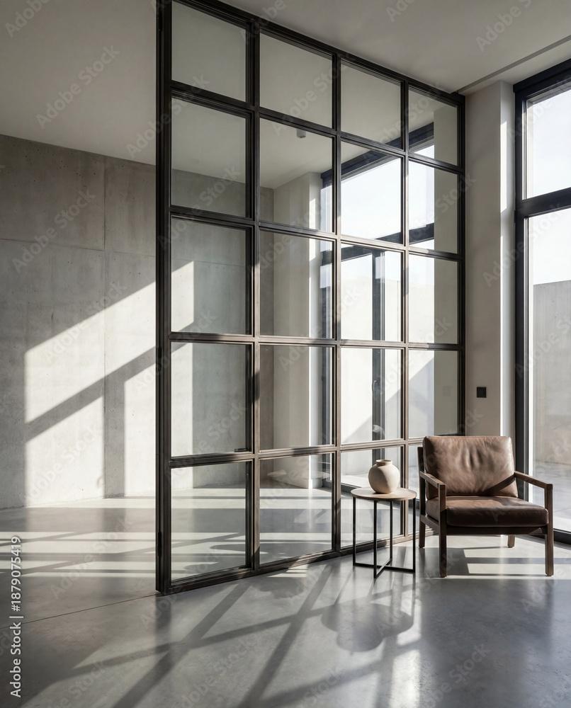 Fototapeta premium modern interior with glass partitions and chair