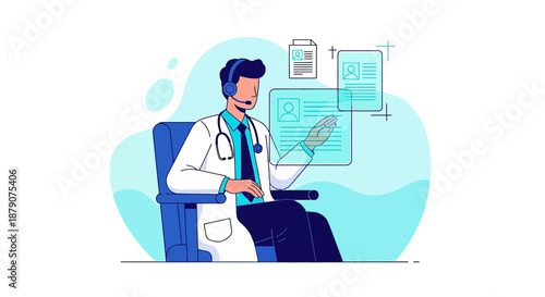 Doctor providing telemedicine support through online communication and healthcare services