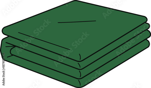 Stacked green folded blankets with black outline fabric
