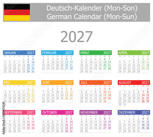 2027 German Type-1 Calendar Mon-Sun on white background