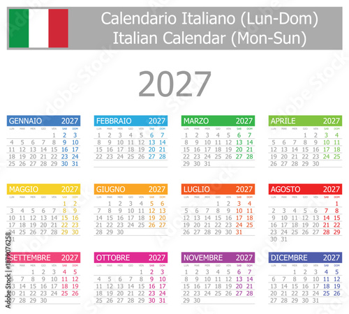2027 Italian Type-1 Calendar Mon-Sun on white background