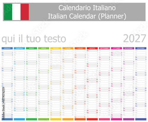 2027 Italian Planner Calendar with Vertical Months on white background