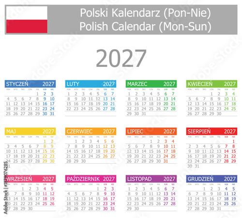 2027 Polish Type-1 Calendar Mon-Sun on white background