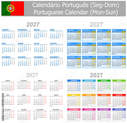 2027 Portuguese Mix Calendar Mon-Sun on white background