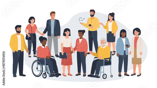 Diverse group of people with disabilities and seniors interacting