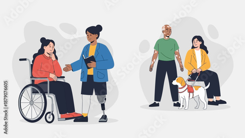 Diverse people with disabilities interacting socially