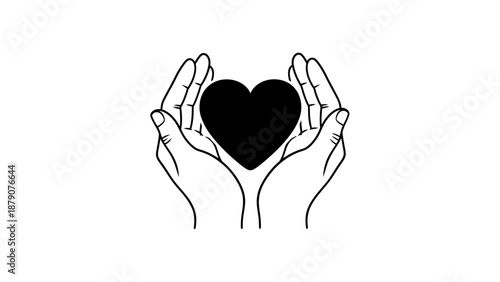 Hands holding heart shape silhouette illustration.