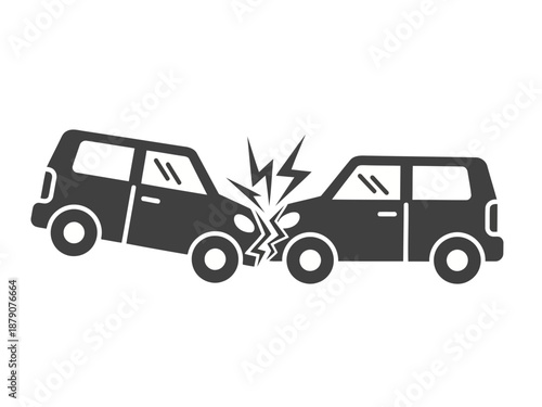 Two cars crashing into each other with a lightning bolt