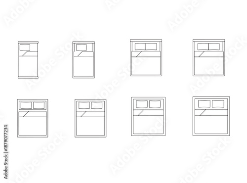 Beds Outline Top View Icons – Thin Line Floor Plan Symbols for Interior Design