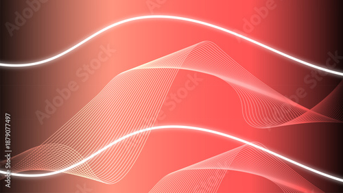 Abstract Red Gradient Wave Background with Glowing Lines