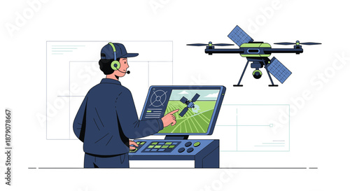 Precision agriculture with drone surveillance: A technician managing field analysis and monitoring