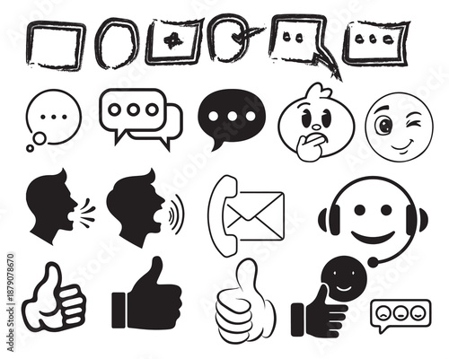 Collection of various communication and social media icons
