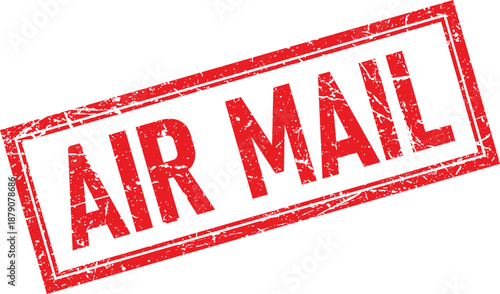 Distressed Rectangular Rubber Stamp Impression with AIR MAIL Text in Red Ink