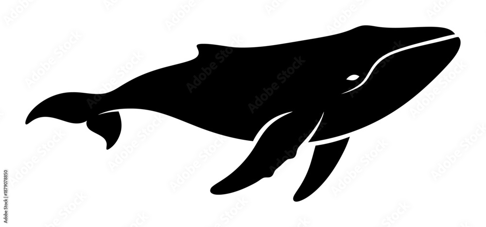 Obraz premium Blue Whale Silhouette - Minimalist Vector Illustration