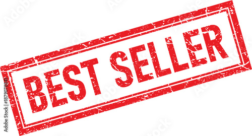 Red Distressed Best Seller Text Rubber Stamp with a Rectangular Border
