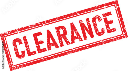 Distressed Red Clearance Text Inside Rectangular Border Rubber Stamp Impression Isolated