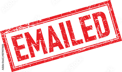 Distressed Rectangular Rubber Stamp Featuring the Word EMAILED in Red Ink