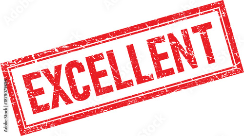 Red Distressed Excellent Text Ink Stamp Impression on Isolated Transparent Background