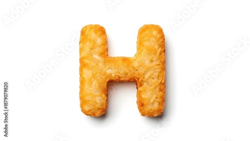 Hash brown in the shape of alphabet h on white background