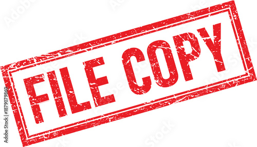Red Distressed File Copy Rectangular Rubber Stamp Impression on Transparent Background