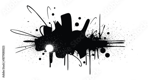 An abstract representation of a dynamic ink splatter with sharp edges and flowing lines creating a bold artistic silhouette high quality