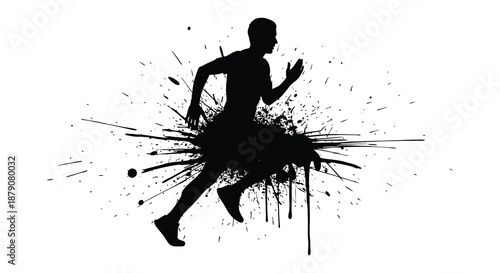 a black silhouette of a man running with dynamic paint splatter effects silhouette high quality professional detailed modern elegant stylish clean