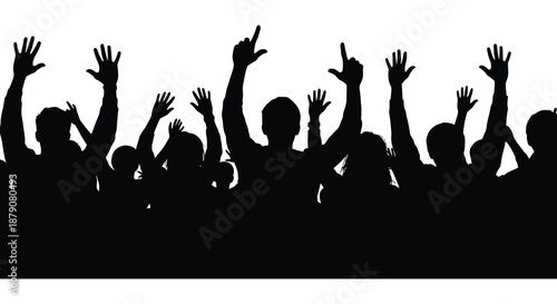 a group of people with hands raised in celebration silhouette high quality professional detailed modern elegant stylish clean crisp vibrant colorful