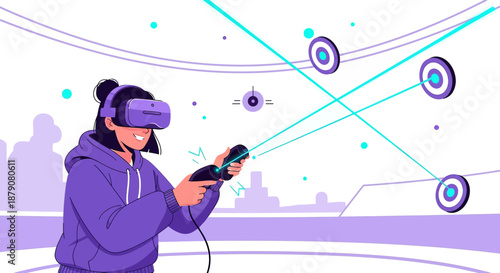 Immersive virtual reality gaming experience with engaging laser targeting activity for fun