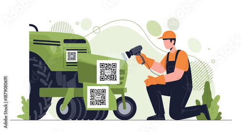 Innovative agricultural management: farmer analyzing equipment with advanced technology system