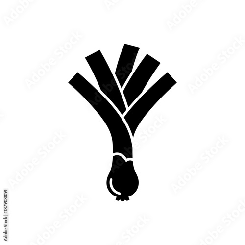 Solid black silhouette icon of a leek vegetable, traditional Saint David’s Day symbol, minimal vector design