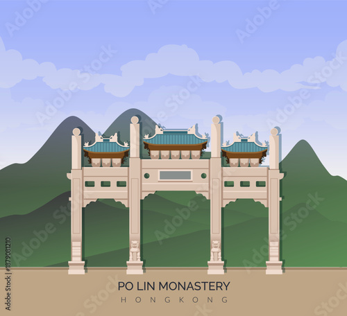 Po Lin Monastery -Chan Buddhist monastery -Lantau Island Hong Kong as Stock Illustration as EPS 10 File