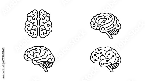 Line Art Brain Vector Illustration for Medical Science and Ideas
