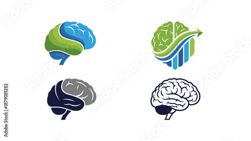Abstract Brain Vector Art with Green and Blue, Flat Design Illustration