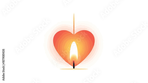 Heart Shaped Candle Flame with Glowing Aura on White Background fire love