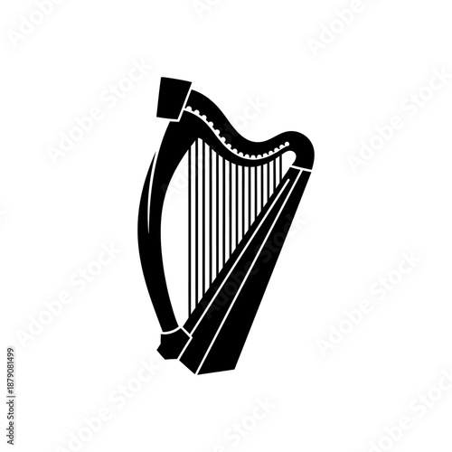 Solid black silhouette of a Welsh harp, Saint David’s Day cultural symbol