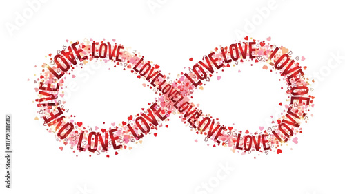 Infinity Symbol Formed by Repeating Word LOVE and Hearts love text