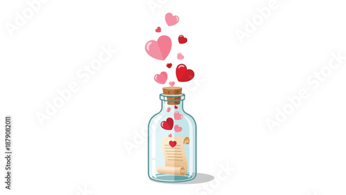 Message of Love in a Bottle with Floating Hearts vector illustration