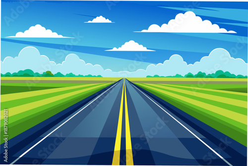 A Long Straight Asphalt Road Stretching Into The Distance